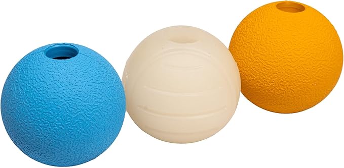 Amazon Basics Interactive Bouncy Durable Rubber Dog Toy Balls, 2.5 inch, Blue, Beige, Orange, Pack of 3
