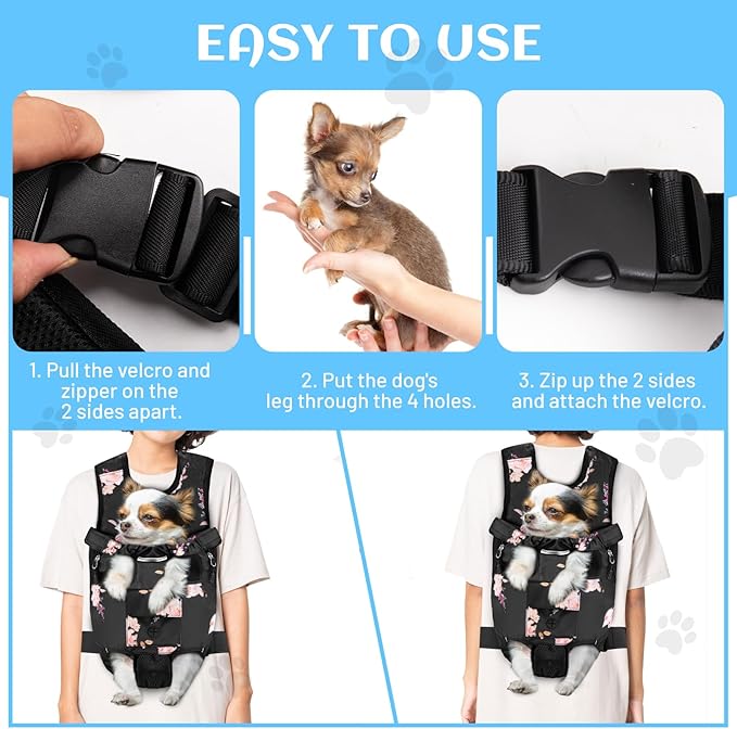 Petmolico Pet Dog Carrier Backpack, Adjustable Dog Legs-Out Front Backpack, Hands-Free Cat Pup Front Carrier Travel Bag, Easy-fit for Traveling Hiking for Small Medium Dogs, XL, Pink Rose