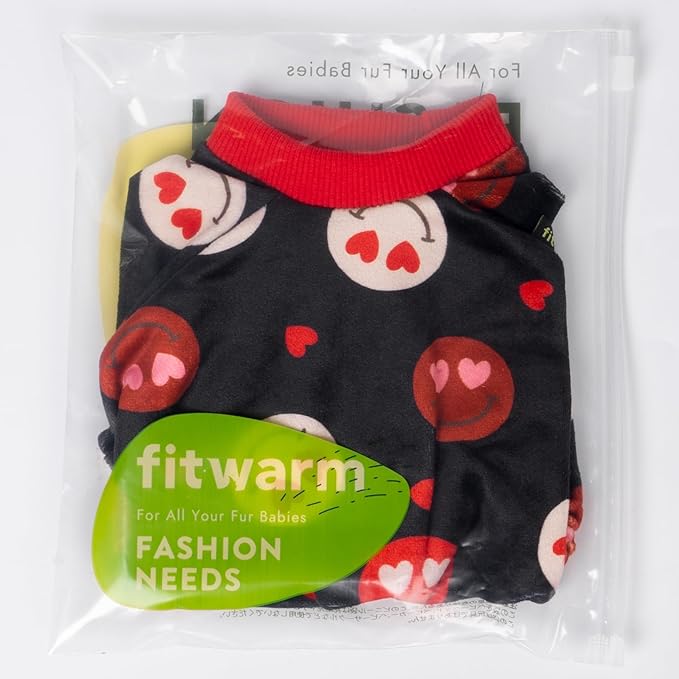 Fitwarm Hearts Eyes Smily Face Dog Pajamas, Cozy Valentines Outfit for Small Dogs Boy Girl, Festive Pet Clothes, Black, Red, XS