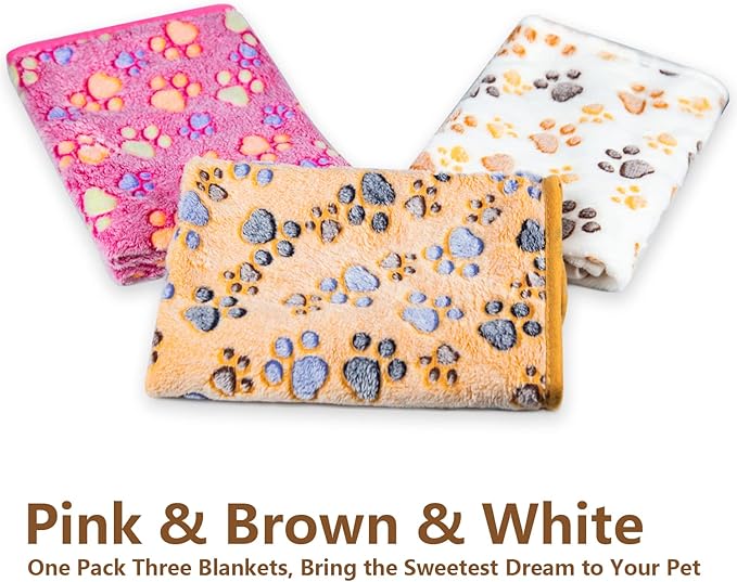 LeapSheep Pet Blankets for Dogs Cats - 3Pack Heart Pattern Super Soft Fluffy Dog Blankets for Small Medium Large Doggy Kitten (Paws, Small)