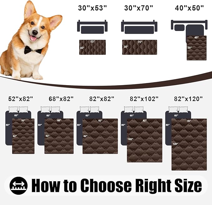 Smiry Waterproof Dog Bed Cover Blanket, Soft Reversible Pet Blanket, Washable Leakproof Cats Dogs Couch Cover for Sofa, Couch, Furniture (30x53 Inch, Chocolate/Dark Grey)