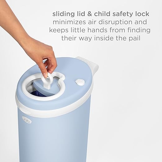 Ubbi Steel Diaper Pail, Odor Locking, No Special Bag Required, Award-Winning, Registry Must-Have, Cloudy Blue