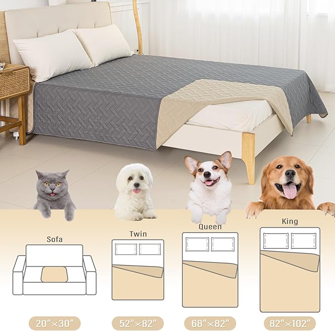 BOCTOPUG Dog Bed Cover for Pets Blankets Rug Pads for Couch Protection Waterproof Bed Covers Dog Blanket Furniture Protector Reusable Changing Pad (Dark Grey+Beige, 82"x102")