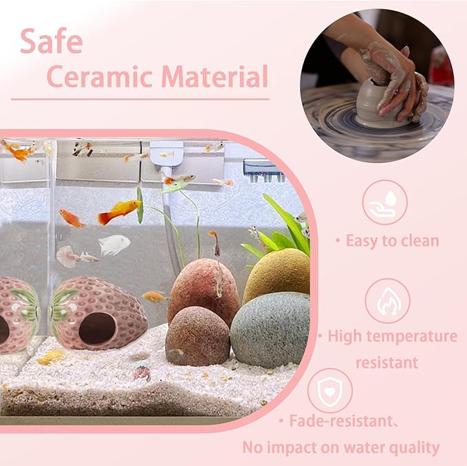 Aquarium Decor Cave Betta Fish Aquarium Accessories Ornaments Hiding Cave Strawberry House Hideout for Shrimp Cichlid Hermit Crab, Octopus Hiding Breeding for Tank (Pink)
