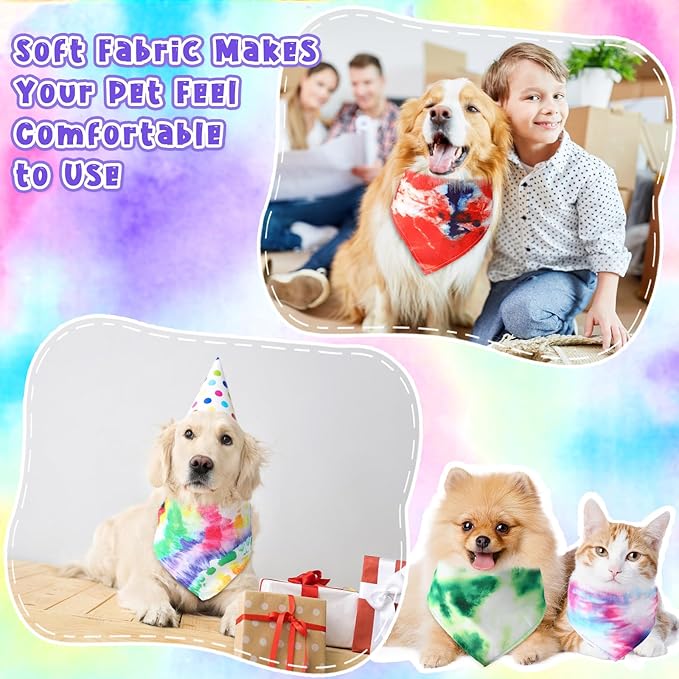 Amylove 120 Pcs St. Patrick's Day Dog Bandanas Bulk Holiday Triangle Dog Pack Puppy Kerchief Bandana Adjustable Spring Pet Scarf for Pet Cat Costume Accessories Decor(Tie Dye)