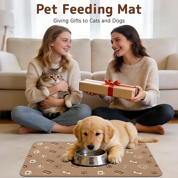 Dog Food Mat for Bowls, Absorbent Quick Dry Dog Cat Mats for Food and Water, Non-Slip Backing Pet Mat Pet Supplies - Bone Pattern
