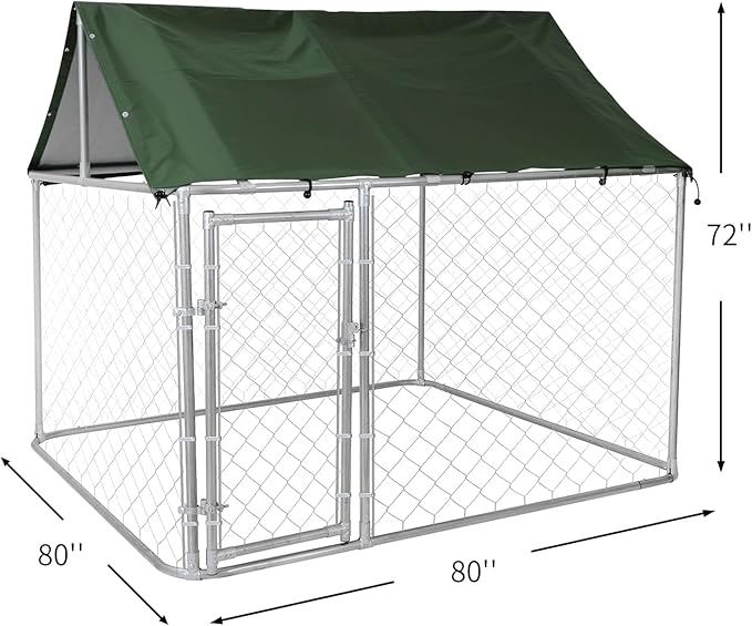 Heavy Duty 80" Outdoor Dog Kennel with Waterproof Roof - Escape-Proof Galvanized Steel Enclosure & Secure Safety Lock for Large Dogs, Backyard Weather-Resistant Playpen