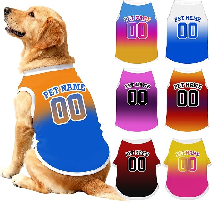 Custom Dog Shirt Personalized Pet Jersey Shirts with Name Photo Text Logo Customized Dog Pullover T Shirt Gifts for Small Medium Large Dogs Cats