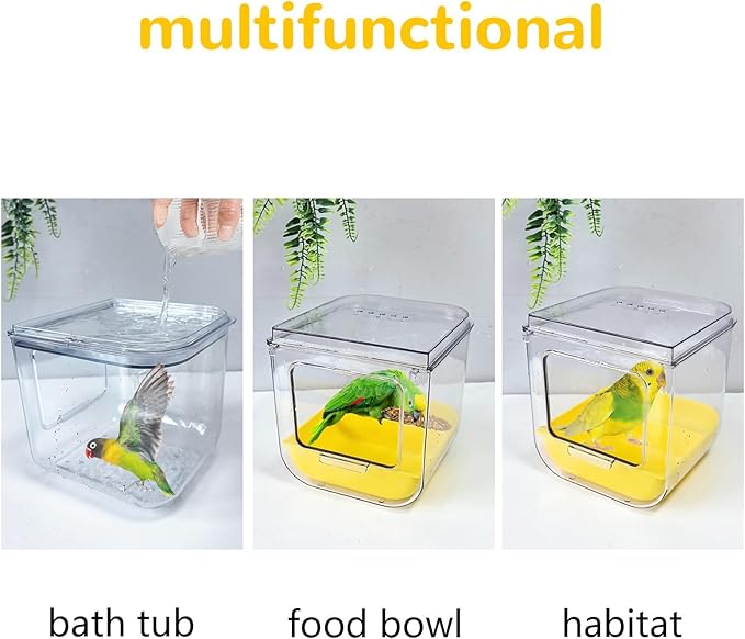 Bird Bath for Cage Bird Shower Bath Parrot Cage Feeder Cage Accessories with Parrot Water Dispenser for Budgie Parakeet Lovebird Cockatiel