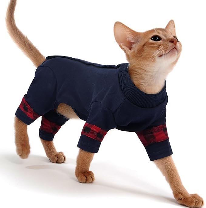 PUMYPOREITY Easy-On Cat Shirt, Soft Stretchy Cat Sweater with Back Snap for Easy Wear, Breathable Recovery Suit for Surgery Recovery, Lightweight Pajamas for All-Day Wear, M, Blue