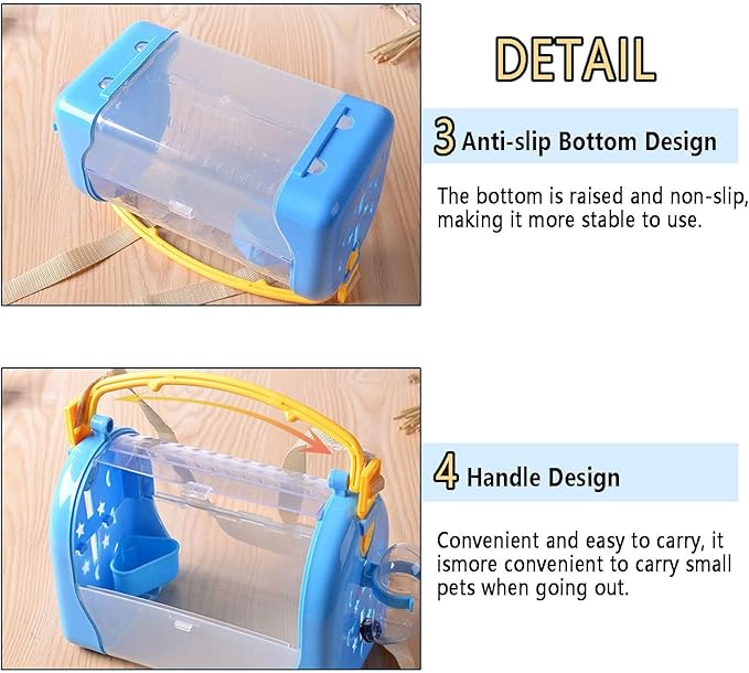 kathson Portable Hamster Cage Dwarf Hamster Carry Travel Cage with Water Bottle Food Bowl Adjustable Strap Pet Outgoing Cage for Gerbil Hedgehog Mice Squirrel