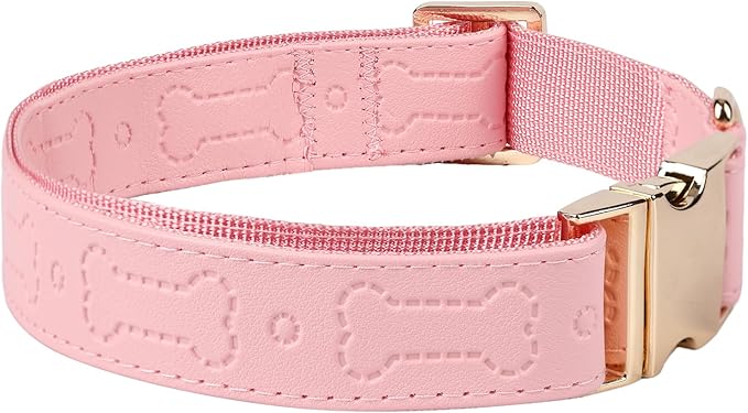 TDTOK Stylish Leather Dog Collar, Comfortable Soft PU Leather Dog Collars for Large Medium Small Dogs with Quick Release Metal Buckle, Adjustable Pet Collar with Cute Bone Pattern Design