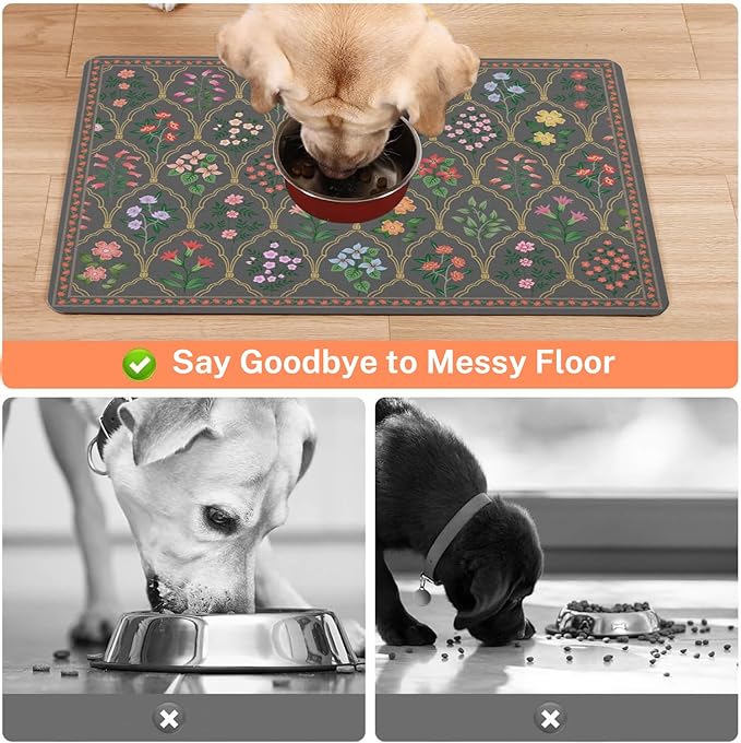 Absorbent Pet Dog Bowl Mat for Food and Water, Pet Cat Food Feeding Mat with Non Slip Rubber Backing, Dog Food Mats for Floors Waterproof, 12"x20"
