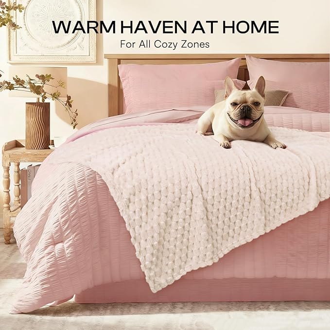 Luciphia Soft 300GSM Fleece Pet Blanket for Small Medium Large Dogs Washable 3D Textured Flannel Cat Puppy Decorative Furniture Protector Throw Durable White, XL(57''x40'')