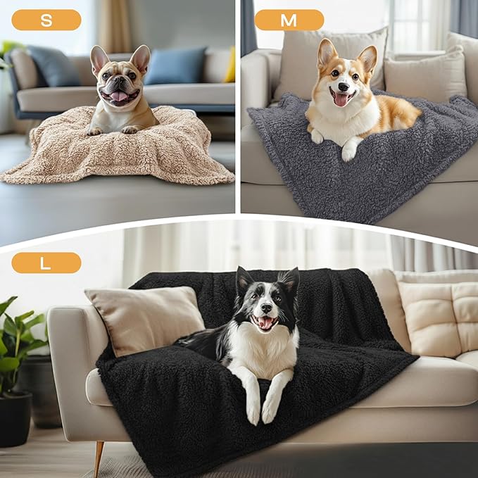 1 Pack 3 Calming Blankets Fluffy Premium Fleece Pet Blanket Soft Sherpa Throw for Dog Puppy Cat Beige/Black/Grey Large (41" x31'')