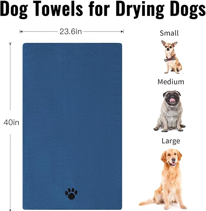 Microfiber Dog Towels for Drying Dogs, Super Absorbent and Soft Pet Grooming Towel, 40 Inch X 23.6 Inch, Perfect for Large, Medium or Small Dogs, Blue
