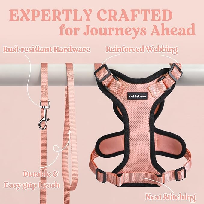 rabbitgoo Cat Harness and Leash for Walking, Escape Proof Soft Adjustable Vest Harnesses for Cats, Easy Control Breathable Reflective Strips Jacket, Light Salmon Pink, XS