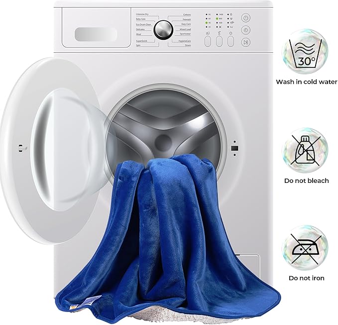 Sunheir Waterproof Blanket for Twin Size Bed - 80"x60" Soft Reversible Sherpa Fleece Flannel Dog Blankets for Large Dogs, Pet Blanket for Bed, Couch, Soft Plush Furniture Protector, Blue