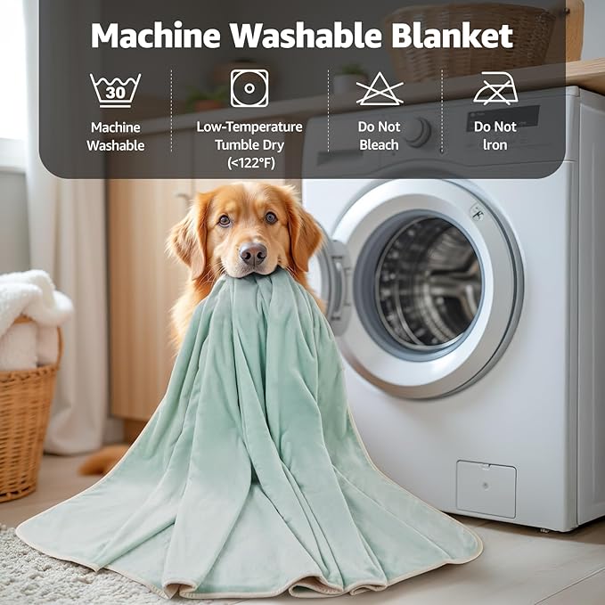 LOOBANI Waterproof Dog Blanket for Couch: Reversible Flannel Bed Blanket for Medium Large Dogs Liquid Proof, Soft Throw Blanket Couch Cover Protector for Sofa, Crate, Travel, Picnic, 50" x 60", Green