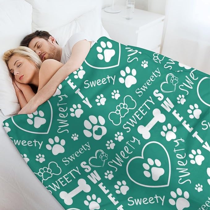 Personalized Paw Print Dog Blanket with Pet Name Face-Custom Puppy Blankets with Picture for Dogs-Customized Dog Memorial Throw Fleece Blanket-Loss of Pets Supplies Sympathy Gift for Bed Sofa Travel