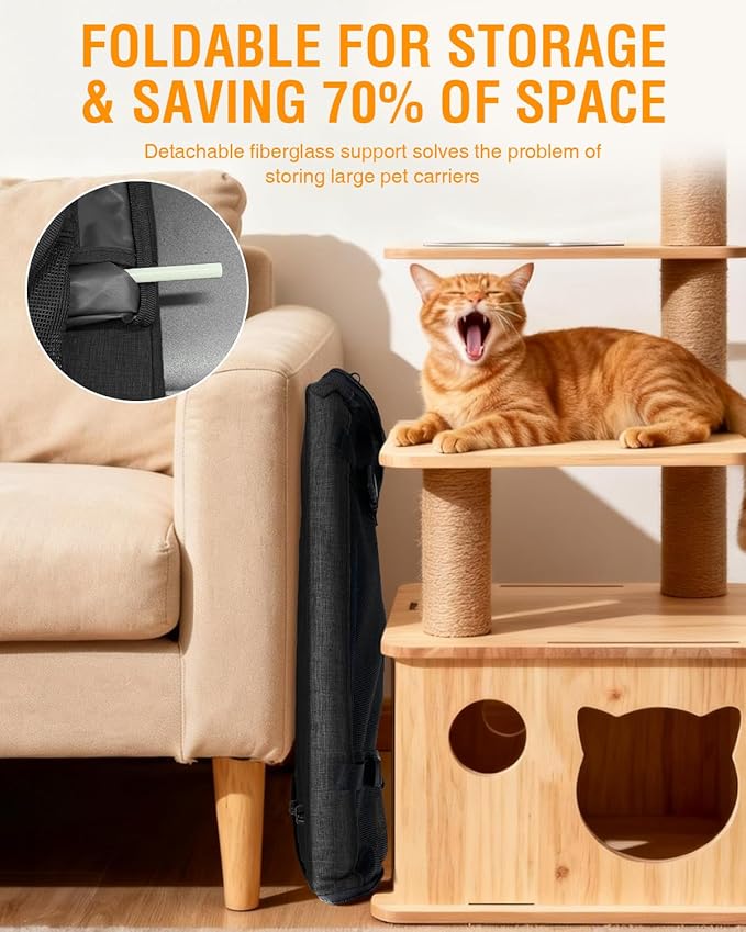 PETUX Large Pet Carrier for Large Cats ＆ Small Dogs - Up to 20Lb, Top and Side Entry, 4 Side Breathable, Foldable Soft Cat Travel Carrier with Safety Car Seat Buckle and Anti-Scratch Mesh - Black