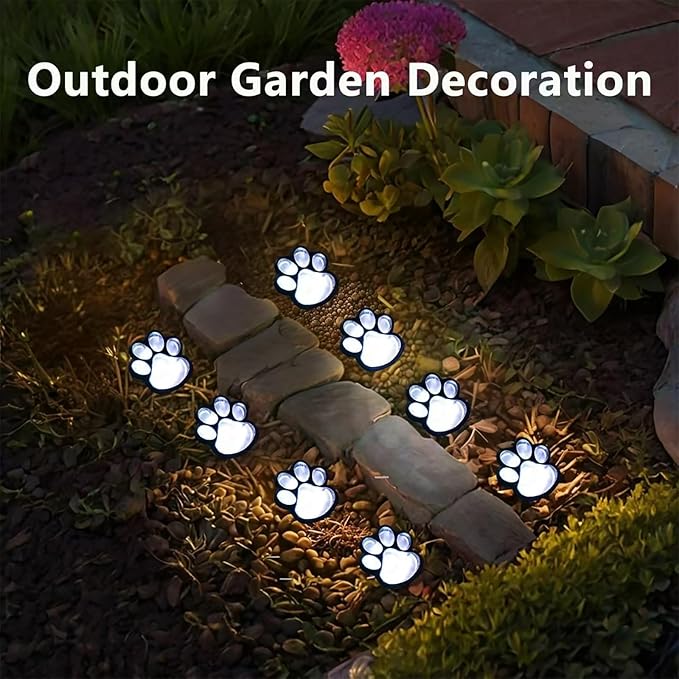 Paw Print Solar Lights - Outdoor Garden Decoration Waterproof, Cat Dog Animal Set (4), Pet Cemetery, Grave Memorial, Gifts for Pet Lovers (Cool White)