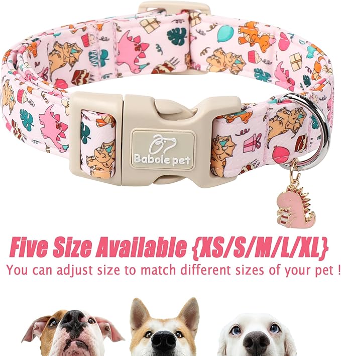 Cute Dinosaur Dog Collar, Adjustable Pink Dino Dog Collars for Giant Large Dogs, Lightweight Quick-Release Buckle Birthday Collar for Boy&Girl Dogs XL