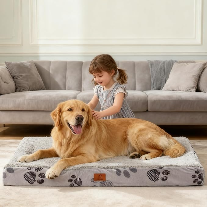 Waterproof Orthopedic Dog Bed for Extra Large Dogs 41x27x4 Inch - Egg Crate Foam Pet Crate Bed with Removable Washable Cover, Plush Top Anti-Slip Bed Mat, Navy