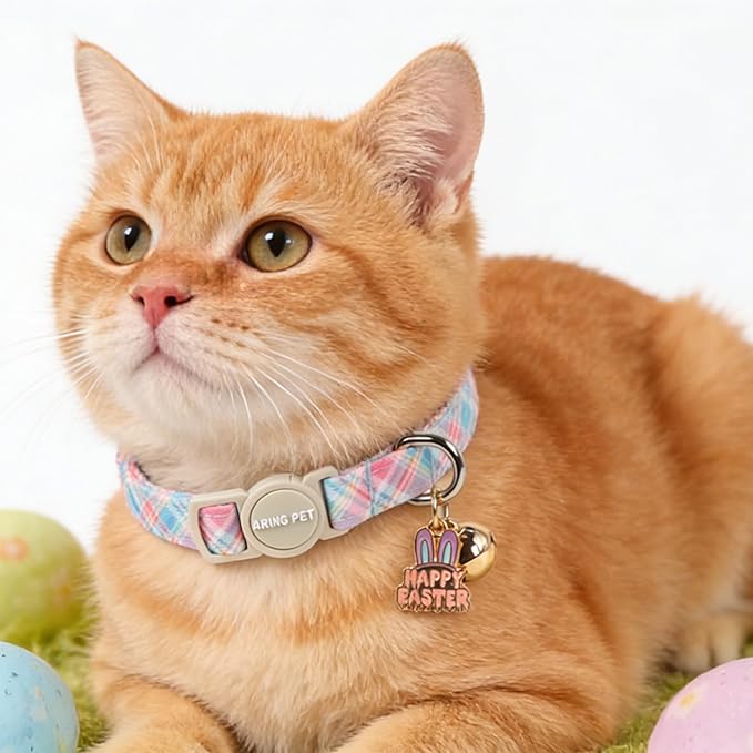 ARING PET 2 Pack Easter Dog Cat Collars, Cute Breakaway Kitten Small Easter Egg Collars with Bells for Girl Boy Cats-Colorful & Purple
