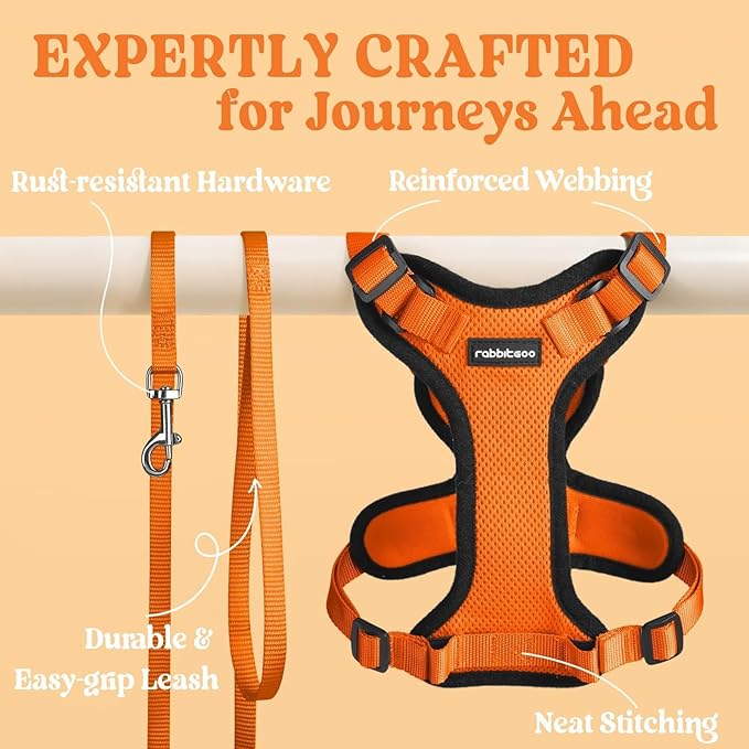 rabbitgoo Cat Harness and Leash for Walking, Escape Proof Soft Adjustable Vest Harnesses for Cats, Easy Control Breathable Reflective Strips Jacket, Orange, S