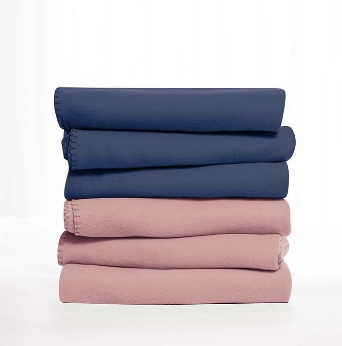 Fleece Throw Blankets Bulk Fleece Blankets Solid Wholesale Lightweight Warm Soft for Pet Bed Sofa Couch Office Wedding Gifts Travel Seasons Navy and Pink 50x60 Inches Pack of 6