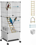 Medium Flight Bird Cage, Black Parakeet Cages with Rolling Stand & Wheels, Wide Birdcage for Parrots Cockatiels Conure Budgie Canary Finch Lovebird