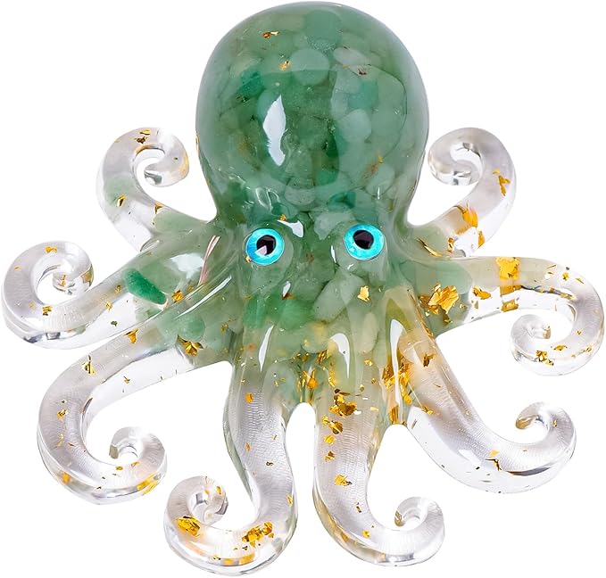 Natural Crystal Green Aventurine Gravel Octopus Resin Marine Animals Fish Tank Decorative Ornaments Statue Healing Home Decor Ladies Gift