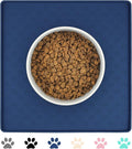Ptlom Pet Placemat for Dog and Cat, Waterproof Non-Slip Silicone Feeding Bowl Mat Prevent Food and Water Overflow, Puppy Dish Feeder Fountain Trays Suitable for Medium and Small Pets, Navy Blue