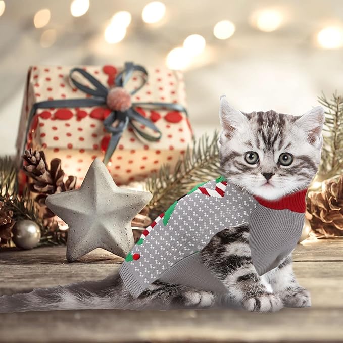Dog Cat Ugly Christmas Sweater Boy Girl Xmas Pet Clothes Holiday Puppy Costume New Year Gifts for Small Medium Large Dogs Outfits (M, Grey Elf)