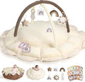Little Dove 5-in-1 Convertible Baby Play Gym with 6 Toys, Tummy Time Mat for Sensory Development, Baby Activity Center for Newborn & Toddler, Ball Pit, Soft Pet Mat, No Ball Included Brown