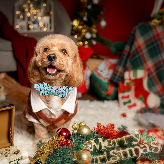 Dog Collar, Christmas Dog Collar Plaid Pet Collar Bow Holiday Bows Girl Boy Puppy Collar Adjustable Pet Collar for Small Dogs