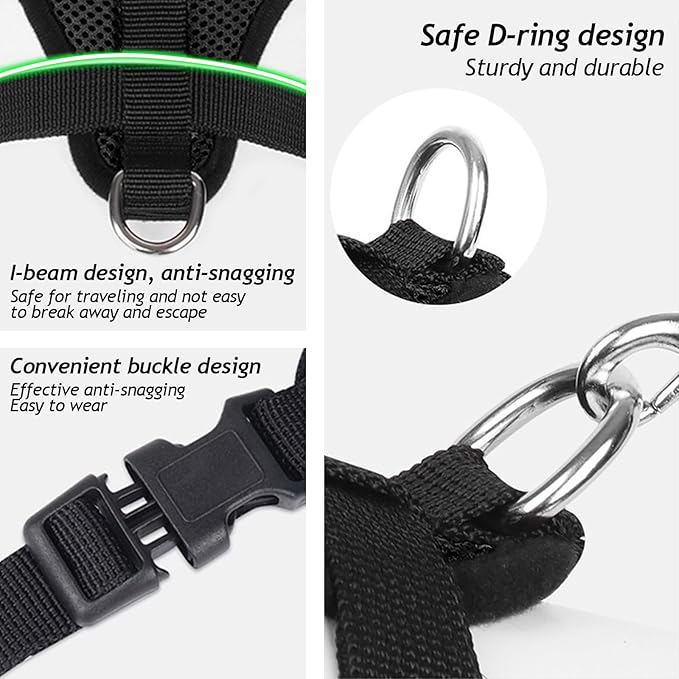 shudyear Summer cat Chest Harness and Leash, Anti-Escape Adjustable Soft mesh cat Leash and Chest Harness Set for All Types of Cats cat Vests (Size XL,Black)