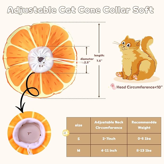 Cat Cone Collar Soft, Waterproof Cat Recovery Collar for Wound Healing After Surgery or Neutering Alternative to Elizabethan Collars Medical Neck Cone for Cats and Puppies (Orange, Small)