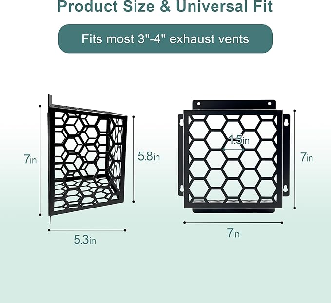 Dryer Vent Bird Guard - Universal Fits for 3" to 4" Dryer Vents & Exhaust Fan Ventilation Cover (Kitchen/Bathroom), Steel Ventilation Bird Cage, Black