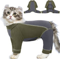 SUNFURA Hair Sticky Cat Clothes, Cat Sweater for Cats Only, 4-Legged Fleece Sweaters Kitten Pajamas Reduce Shedding Fur, Warm Pullover Shirts for Cats, Army Green L