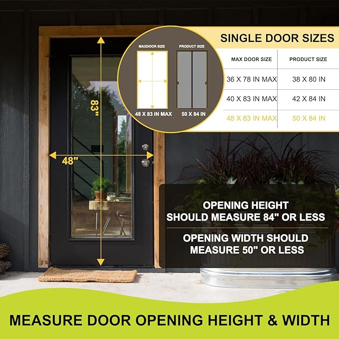 Magnetic Screen Door for 48 x 83 Inch French Door, Screen Itself Size: 50" x 84", Glass Sliding Door Heavy Duty Screen Door Mesh Curtain Keeps Bugs Out for Patio, Sliding Or Large Door