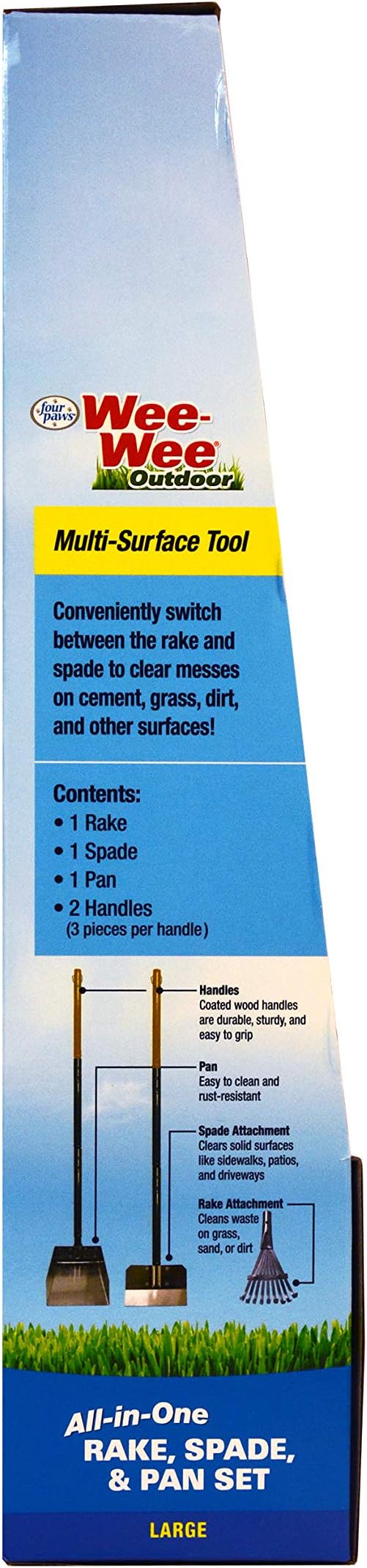 Four Paws Stainless Steel Long-Handled Dog Pooper Scooper Rake, Spade, & Pan 3 Piece Set, Pet Waste Pickup Tool, 38" x 10"
