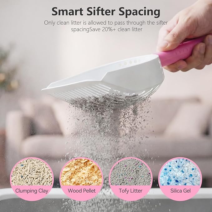Cat Litter Scoop, Metal Scooper for Cat Box, Aluminum Alloy Sifter, Deep Shovel Poop Cleaner, Long Handle Ergonomic Grip, Rustproof Waterproof Construction, Design for Litter Box Cleaning