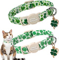 Unique style paws 2 Pack St. Patrick's Day Kitten Collar Breakaway with Bell&Pendant, Adjustable Safety Green Clover Magic Hat Cat Cotton Collar for Girl Boy Cat and Small Pet