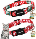 Cat Collar,2 Pack Cat Collars Breakaway with Bell, DOGWONG Safety Buckle Red Christmas Cat Collar for Girl Boy Cats and Small Dogs，Adjustable 7-12 Inch,Pet Supplies Accessories