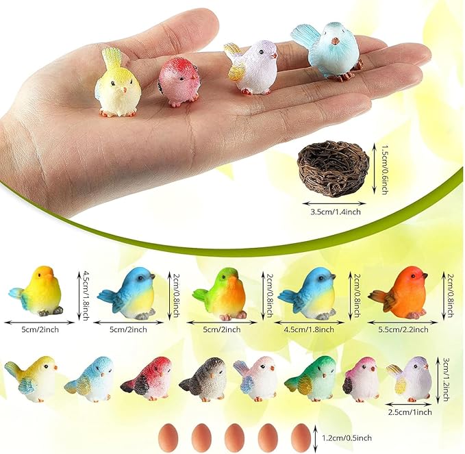 Jetec 30 Pieces Garden Accessories Bird Decorative Figurines Miniature Bird Figurines for Garden, Dollhouse Miniature, Cake Topper, Micro Landscape, Yard Bonsai Decal, Home Decoration