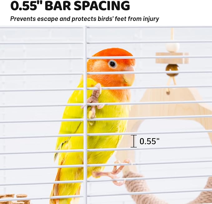 14.6" Portable Travel Bird Cage, Parrot Cage, Ample Room for Tail Movement, with Food Box, Perch, Water Bottle, for Vet Visit, Short Trip, Parakeet, Cockatiel, Budgie, Small Medium Birds