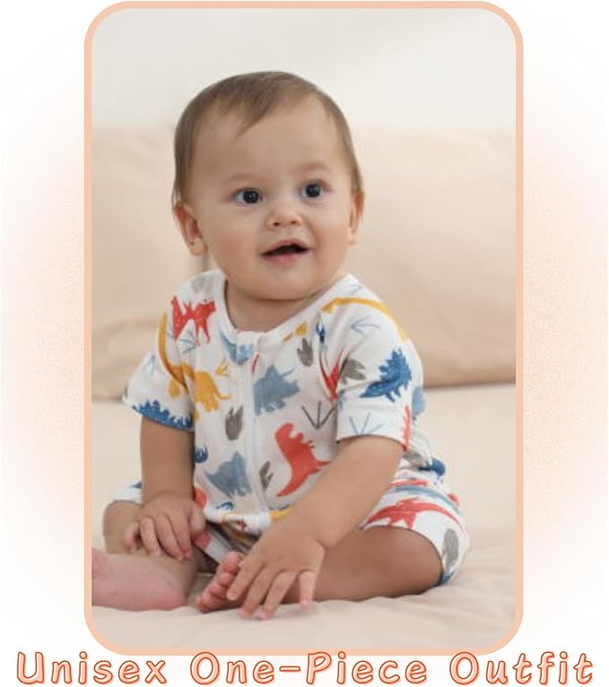 Unisex Summer Trendy 2-Pack Rompers Short Sleeve Zipped Bodysuit Infant Cotton Outfits