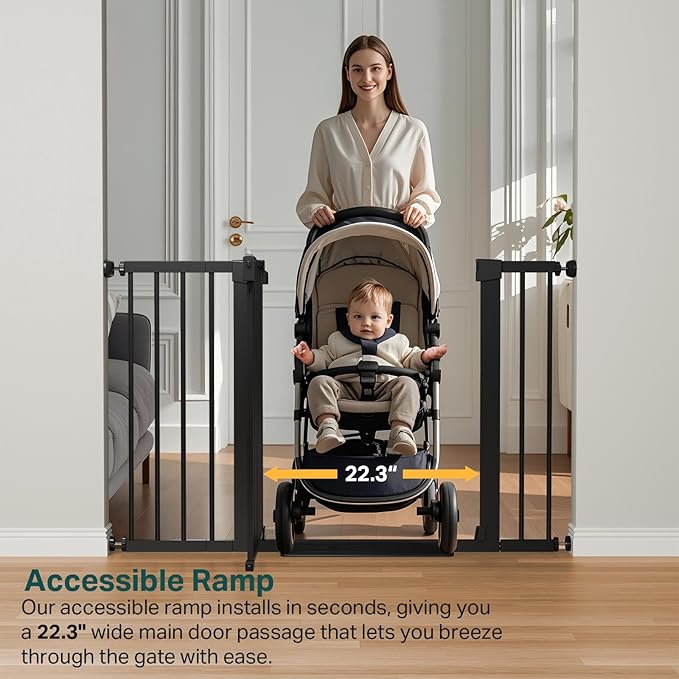 Cumbor 2 Pack 29.7"-48" Baby Gate for Stairs, Mom's Choice Awards Winner-Dog Gate for Doorways, Pressure Mounted Auto-Close Pet Gates for Dogs Indoor, Safety Child Gate with Easy Walk Thru Door,Black
